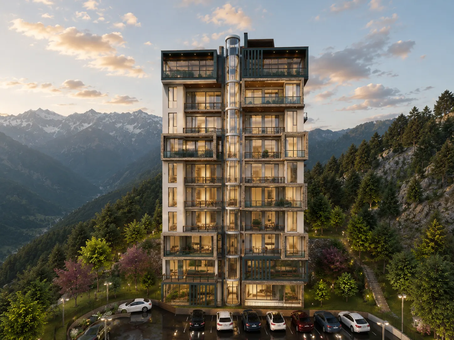 Bridge House cliff-side luxury apartments elevation in Murree